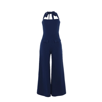 2025 Fall New Women's Halter Neck Flap Pocket Jumpsuit 01