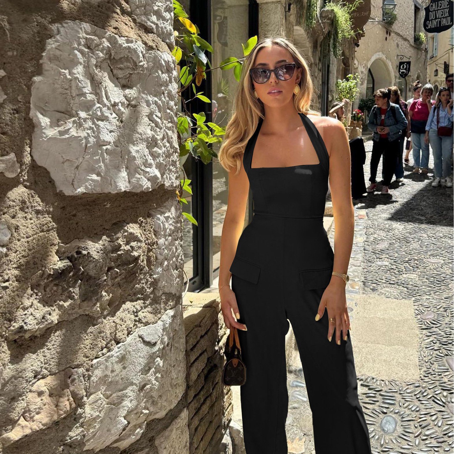 2025 Fall New Women's Halter Neck Flap Pocket Jumpsuit