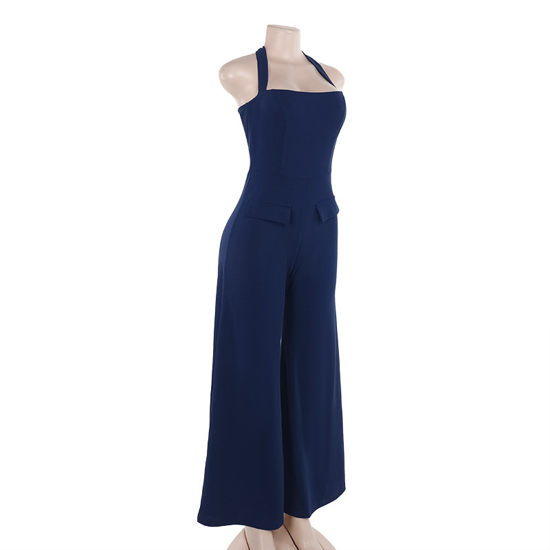 2025 Fall New Women's Halter Neck Flap Pocket Jumpsuit