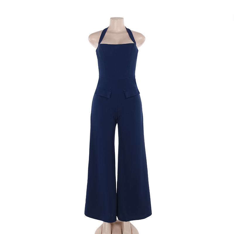 2025 Fall New Women's Halter Neck Flap Pocket Jumpsuit