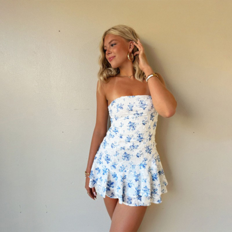 Strapless Floral Print A-Line Mini Dress