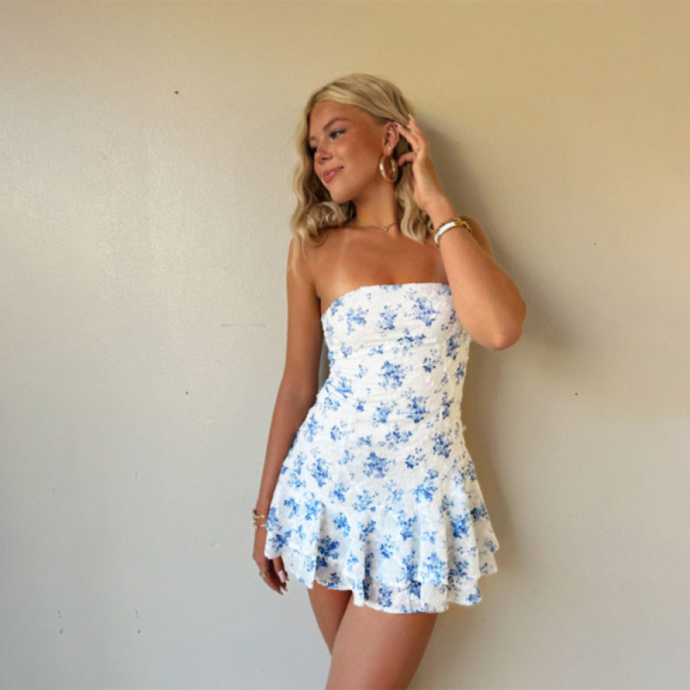 Strapless Floral Print A-Line Mini Dress