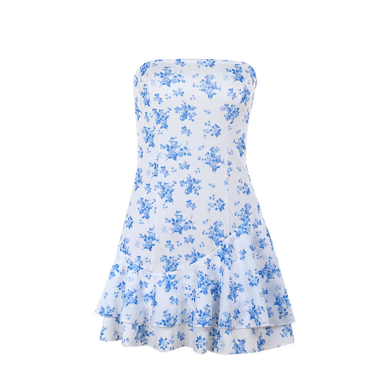 Strapless Floral Print A-Line Mini Dress