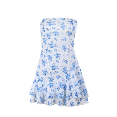 Strapless Floral Print A-Line Mini Dress 01