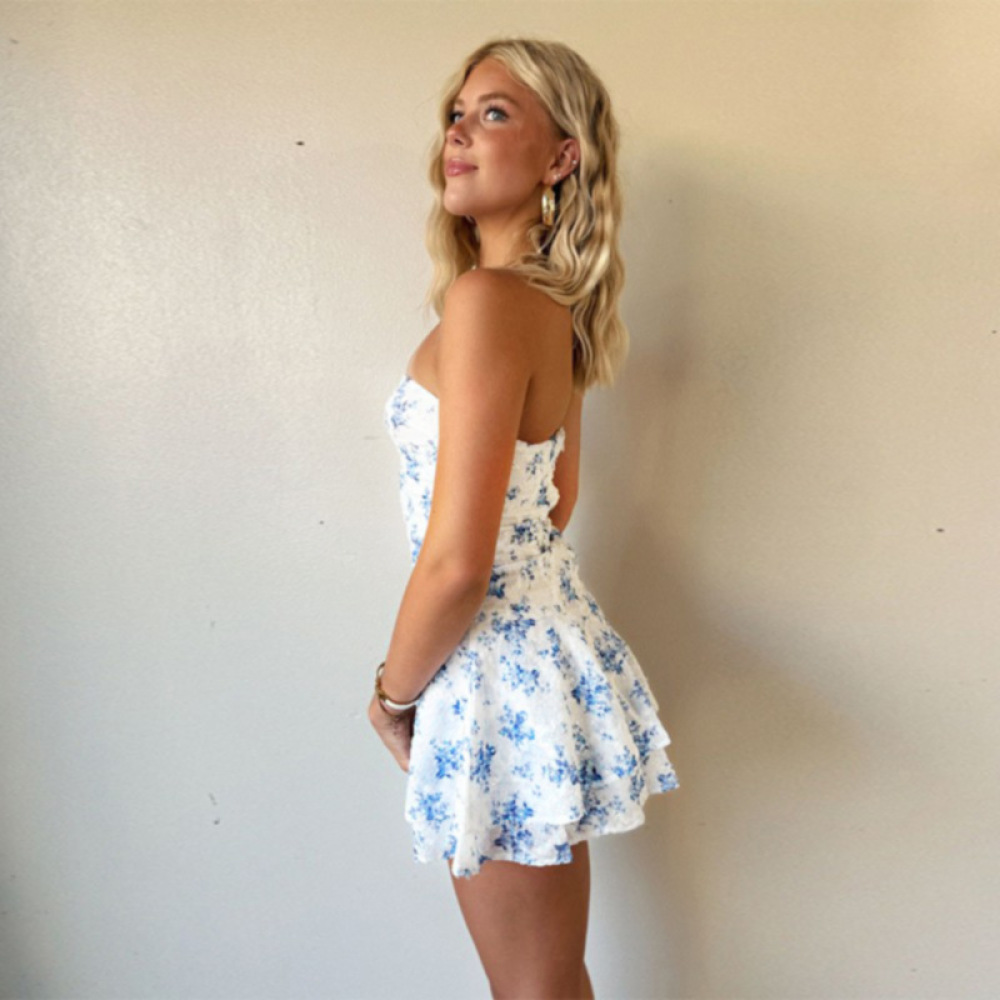 Strapless Floral Print A-Line Mini Dress