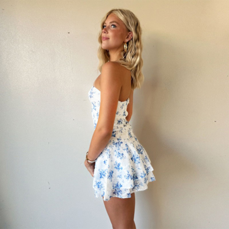 Strapless Floral Print A-Line Mini Dress