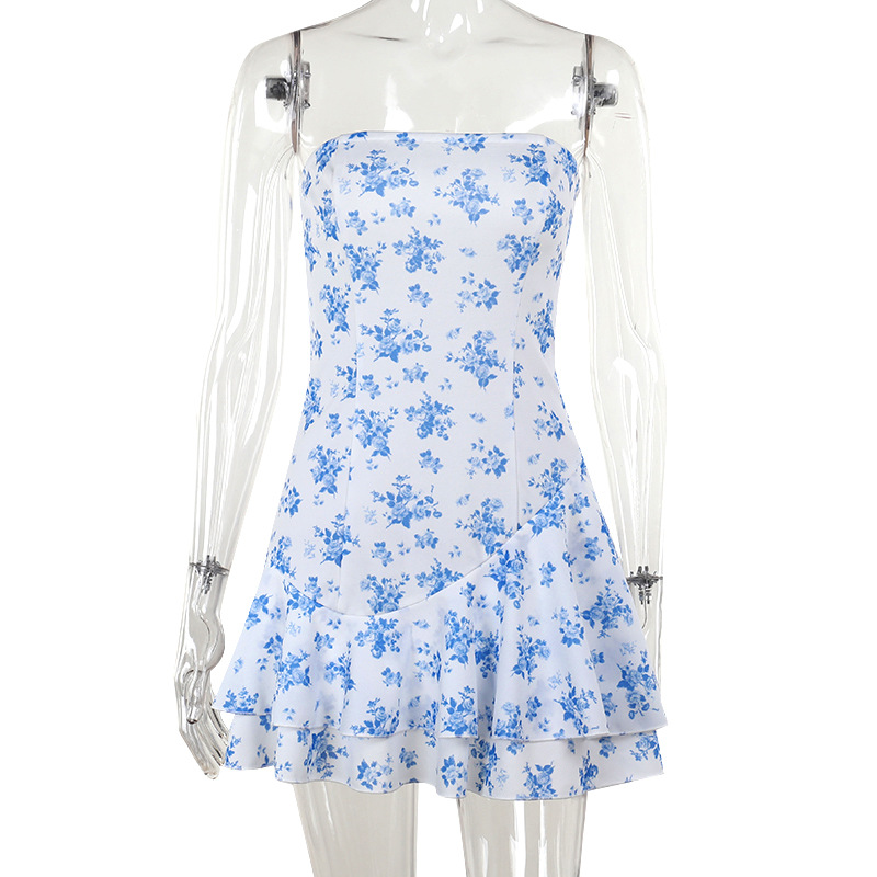 Strapless Floral Print A-Line Mini Dress
