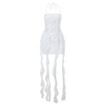 Halter Neck Lace Trim Top & High-Waisted A-Line Mini Skirt Set