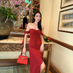 Ruffled Floral Print Side Slit Midi Dress