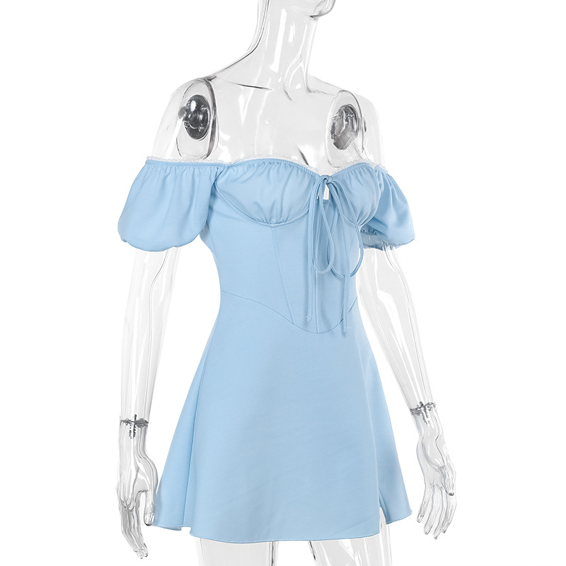 One-Shoulder Lace Trim Split Midi Dress