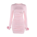 Autumn Women's 3D Flower Embellished Long Sleeve Pencil Dress