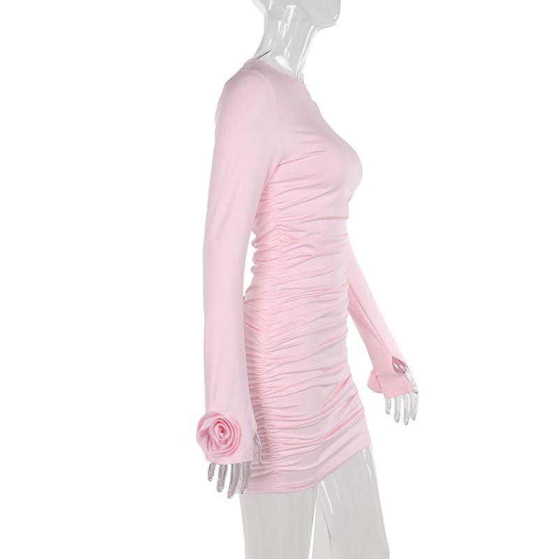 Autumn Women's 3D Flower Embellished Long Sleeve Pencil Dress