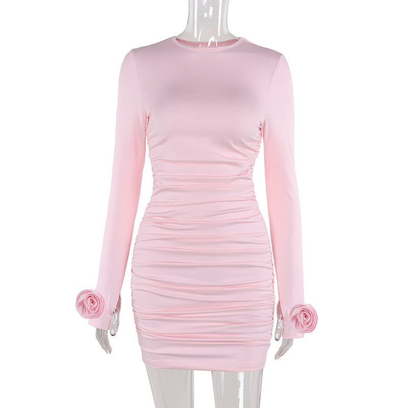 Autumn Women's 3D Flower Embellished Long Sleeve Pencil Dress