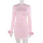 Autumn Women's 3D Flower Embellished Long Sleeve Pencil Dress