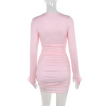 Autumn Women's 3D Flower Embellished Long Sleeve Pencil Dress