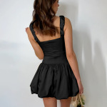 Ruched Smock  French Style Sleeveless Puff Sleeve Mini Dress