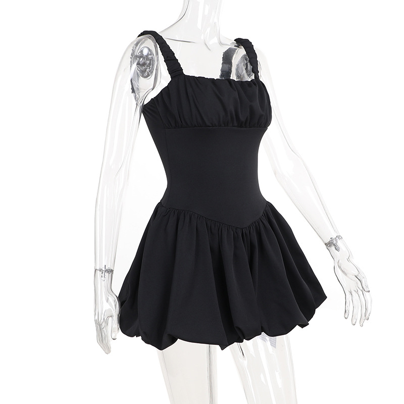  Ruched Smock  French Style Sleeveless Puff Sleeve Mini Dress