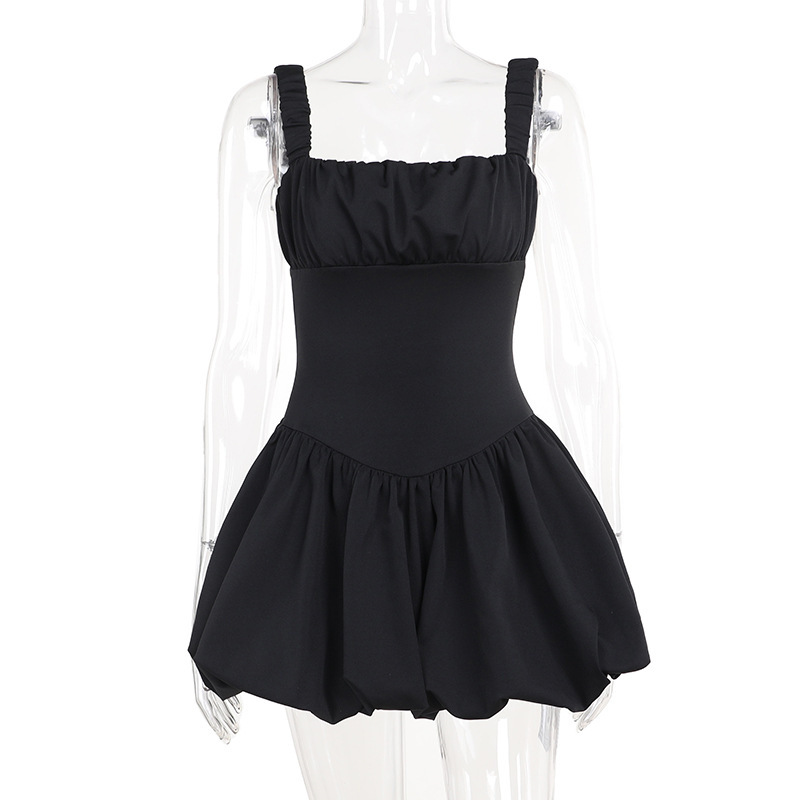  Ruched Smock  French Style Sleeveless Puff Sleeve Mini Dress