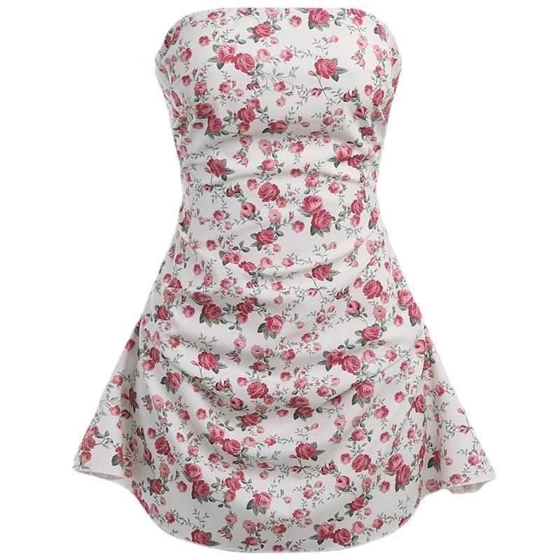 Floral Tube Dress with Deep Backless Design