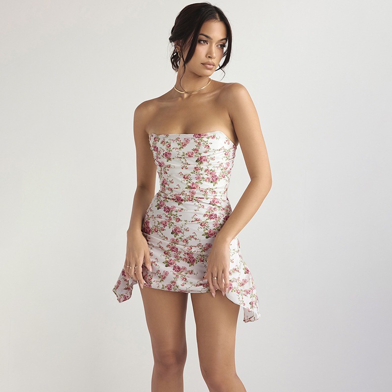 Floral Tube Dress with Deep Backless Design