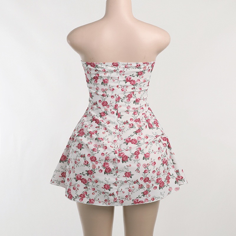 Floral Tube Dress with Deep Backless Design