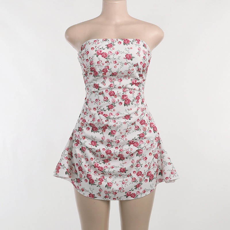 Floral Tube Dress with Deep Backless Design
