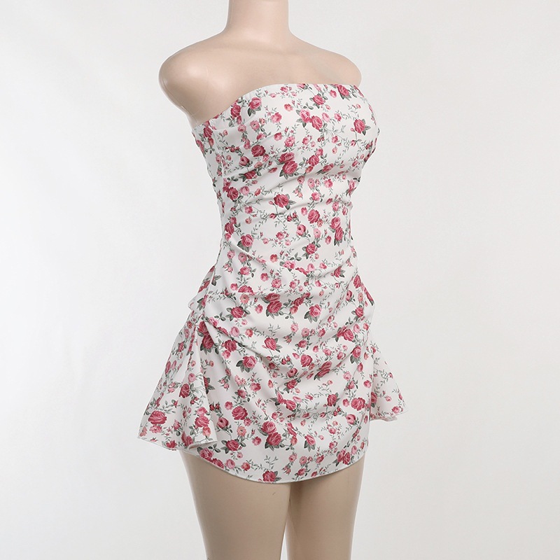 Floral Tube Dress with Deep Backless Design