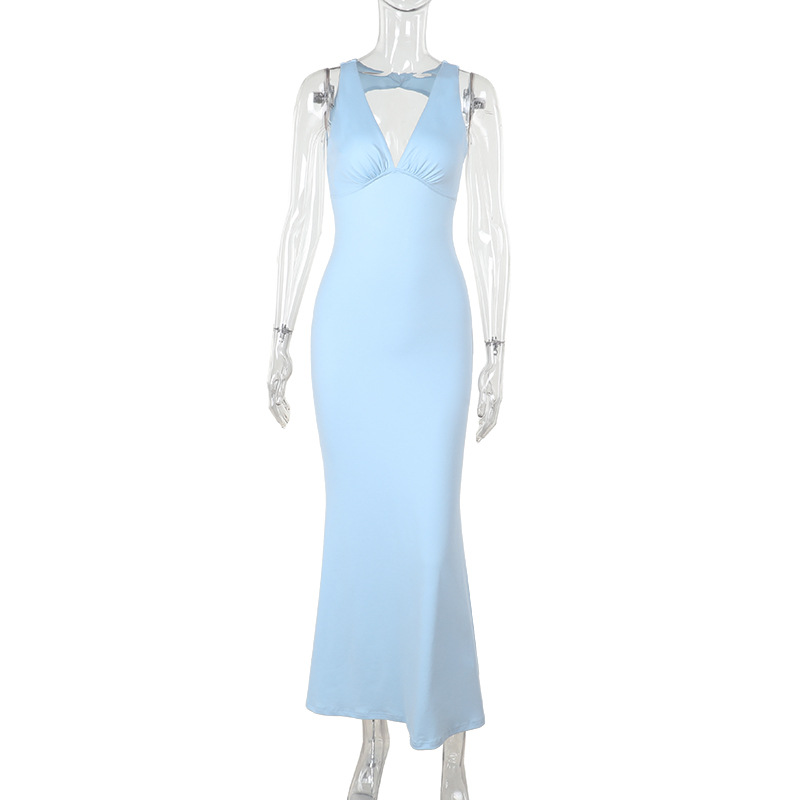 Women's Fashionable V-Neck Backless Bodycon Dress