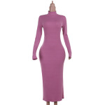 European Fashion Elegant Turtleneck Bodycon Long Sleeve Dress