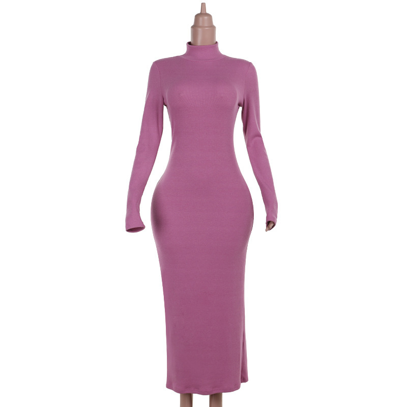 European Fashion Elegant Turtleneck Bodycon Long Sleeve Dress