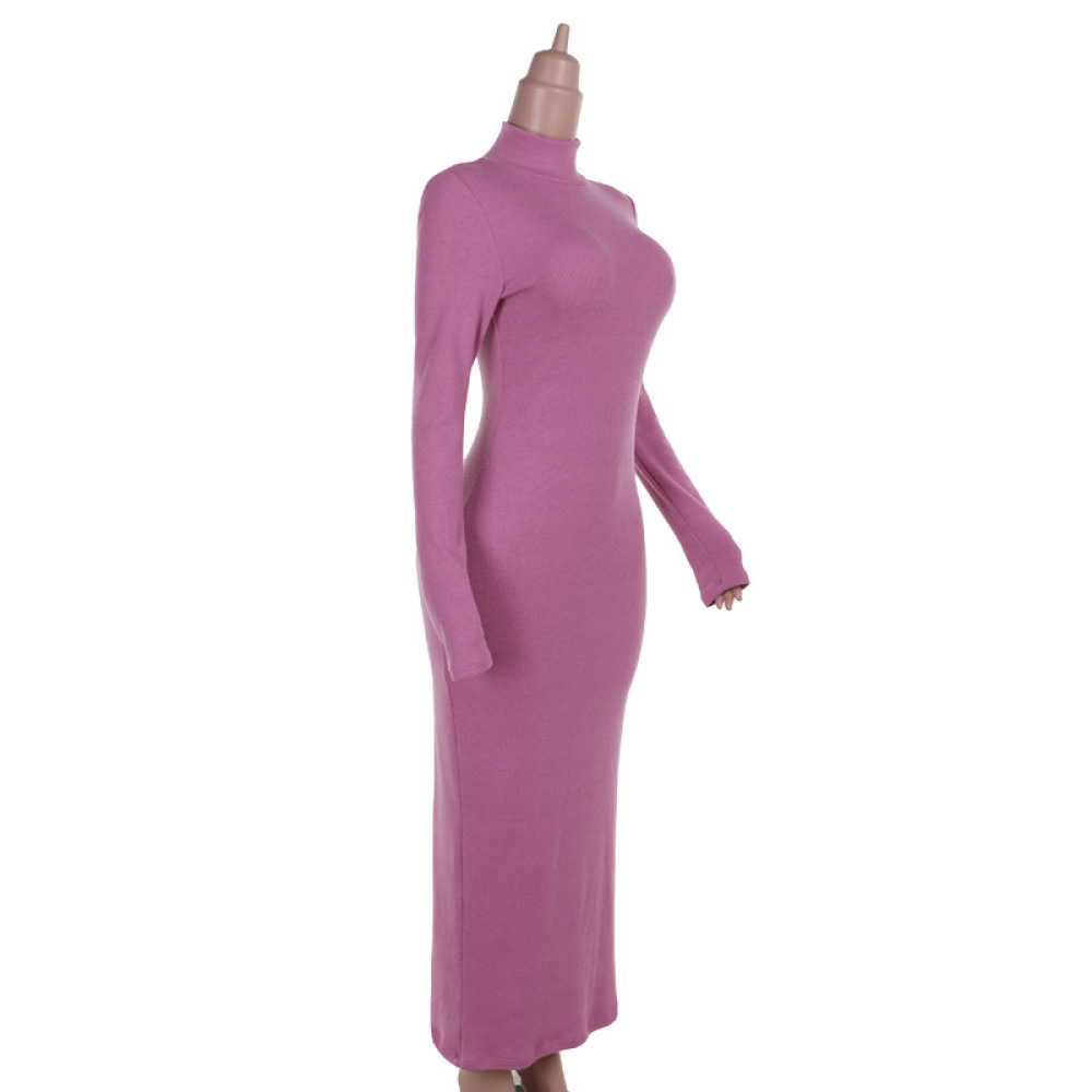 European Fashion Elegant Turtleneck Bodycon Long Sleeve Dress