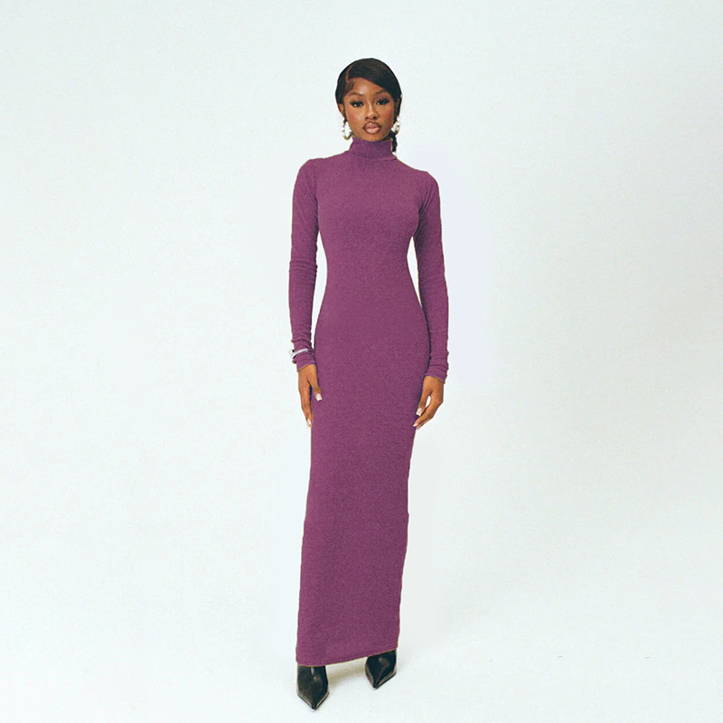 European Fashion Elegant Turtleneck Bodycon Long Sleeve Dress