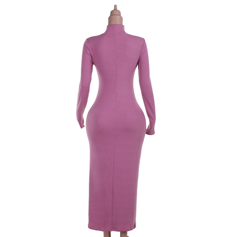 European Fashion Elegant Turtleneck Bodycon Long Sleeve Dress