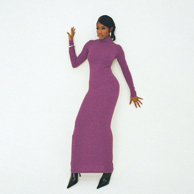 European Fashion Elegant Turtleneck Bodycon Long Sleeve Dress 02