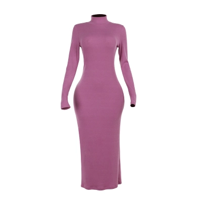 European Fashion Elegant Turtleneck Bodycon Long Sleeve Dress 01