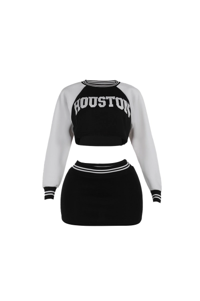 Fall Winter New Women's Baseball Hoodie & Mini Skirt Set 01