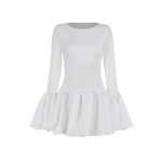 Aristocratic Style Textured Long Sleeve Ruffle Mini Dress