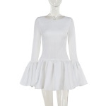 Aristocratic Style Textured Long Sleeve Ruffle Mini Dress