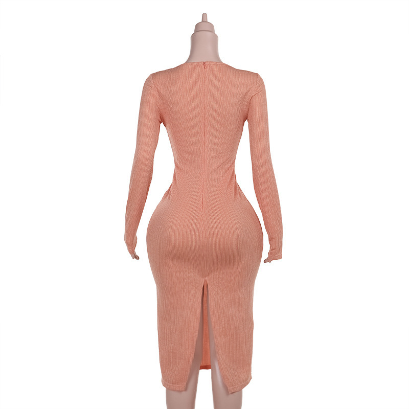 2025 Fall Winter New Women's Knit Jacquard V-Neck Long Sleeve Dress