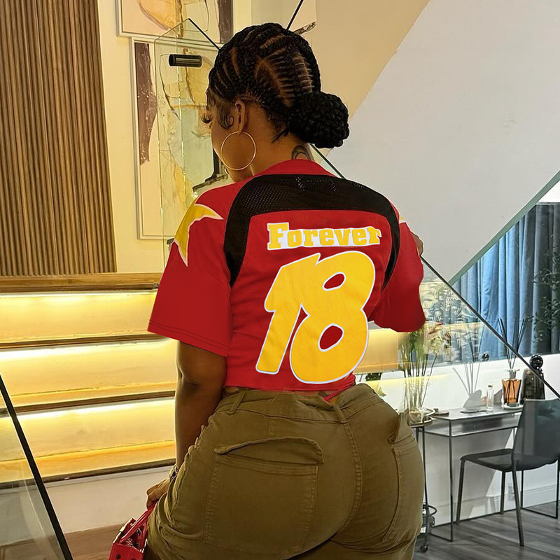 Women's European Style Casual Color-Block Short Sleeve Patchwork Print Top