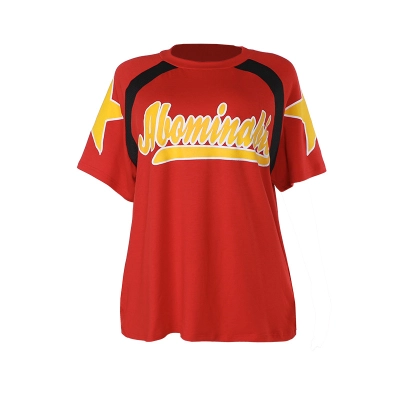 Women's European Style Casual Color-Block Short Sleeve Patchwork Print Top 01