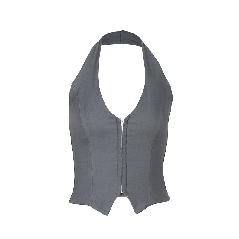 2025 Summer New Women's Halter Neck V-Neck Buckle Crop Tank