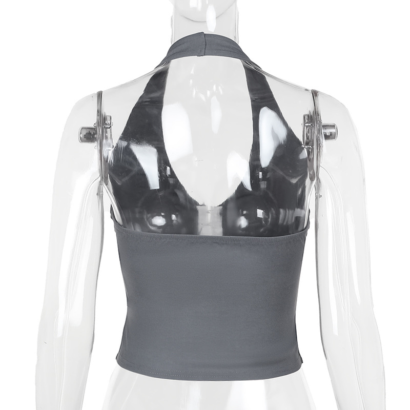 2025 Summer New Women's Halter Neck V-Neck Buckle Crop Tank