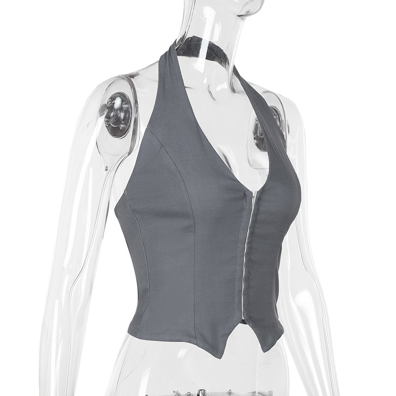 2025 Summer New Women's Halter Neck V-Neck Buckle Crop Tank