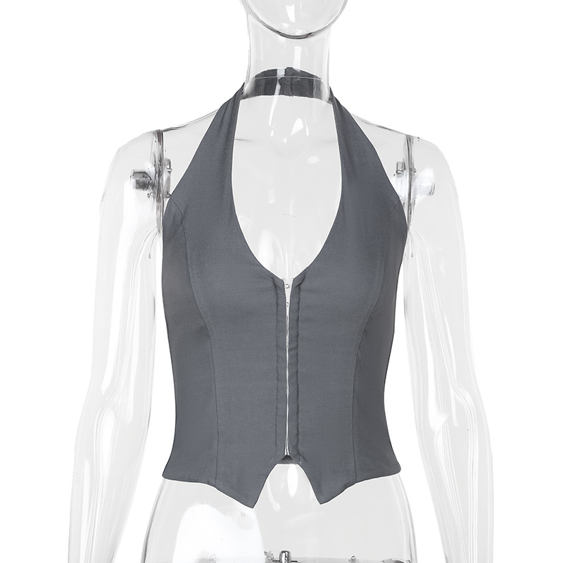 2025 Summer New Women's Halter Neck V-Neck Buckle Crop Tank