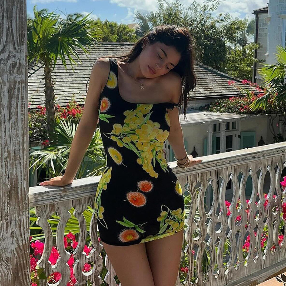 2025 Summer New Women's Kim K-Inspired Printed Slip Mini Dress