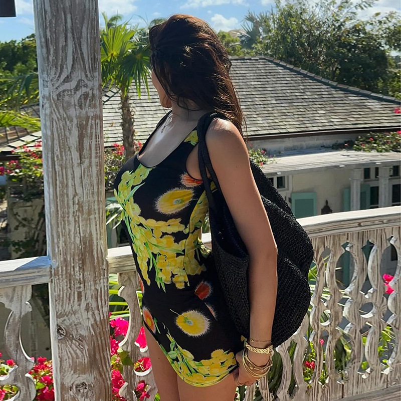 2025 Summer New Women's Kim K-Inspired Printed Slip Mini Dress