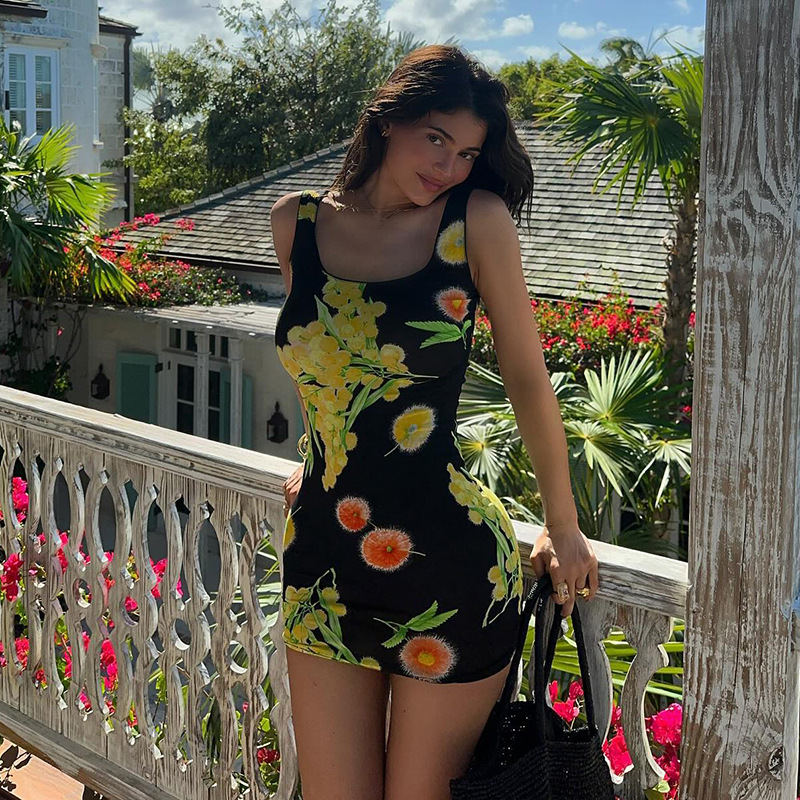 2025 Summer New Women's Kim K-Inspired Printed Slip Mini Dress