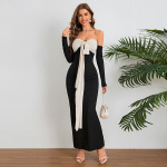 Color-Block Tie-Waist Off-Shoulder Tube Dress 
