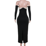 Color-Block Tie-Waist Off-Shoulder Tube Dress 